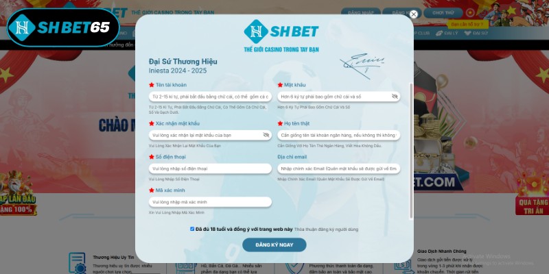 Khách hàng nhập chính xác thông tin lên form đăng Ký SHBET